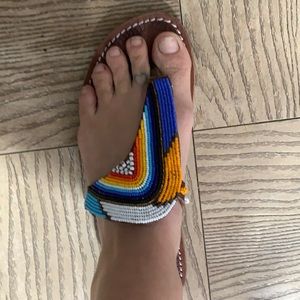 Stunning hand beaded, colorful flip flops